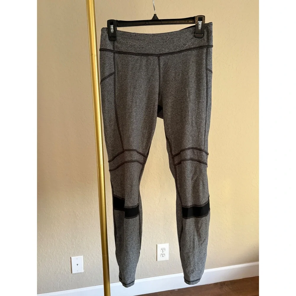 Lululemon Gray Space Dye Mesh Panel Pocket Leggings Yoga Pants Womens Size 8